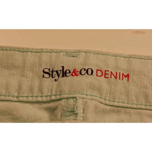 Style & Co Boyfriend Jeans Women's 14 Mint Green Embellished Pockets Cotton EUC - Picture 2 of 12